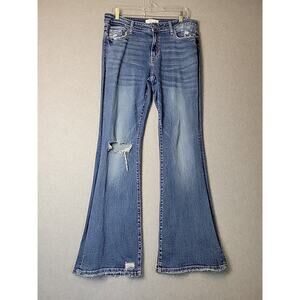 Vervet Giant Step Blue Distressed Denim High Rise Flare Jeans Women's 31 Stretch